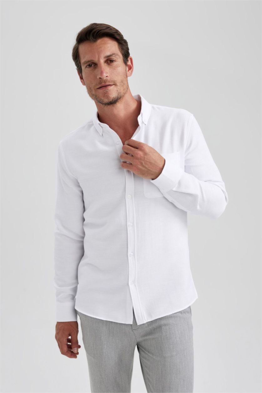 HOMME Blanc Chemise Coupe Slim À Manches Longues