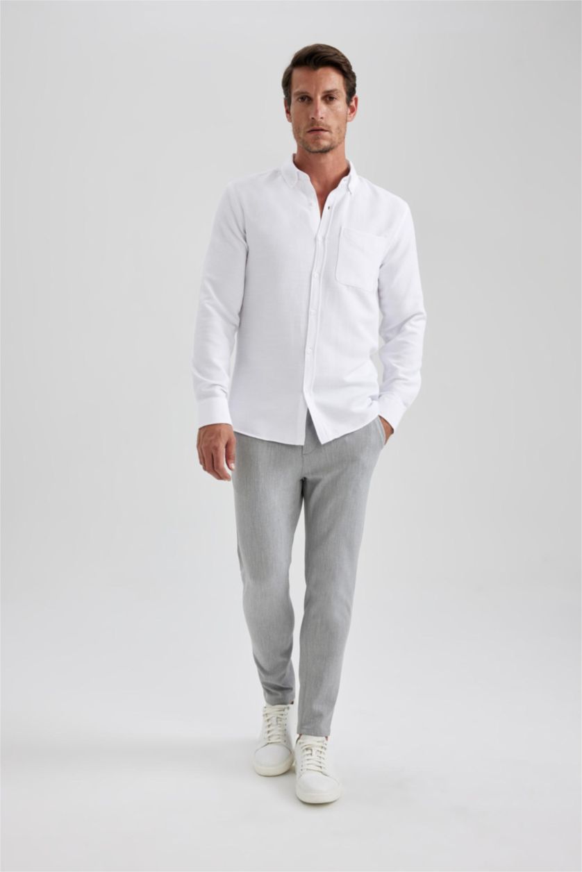 HOMME Blanc Chemise Coupe Slim À Manches Longues