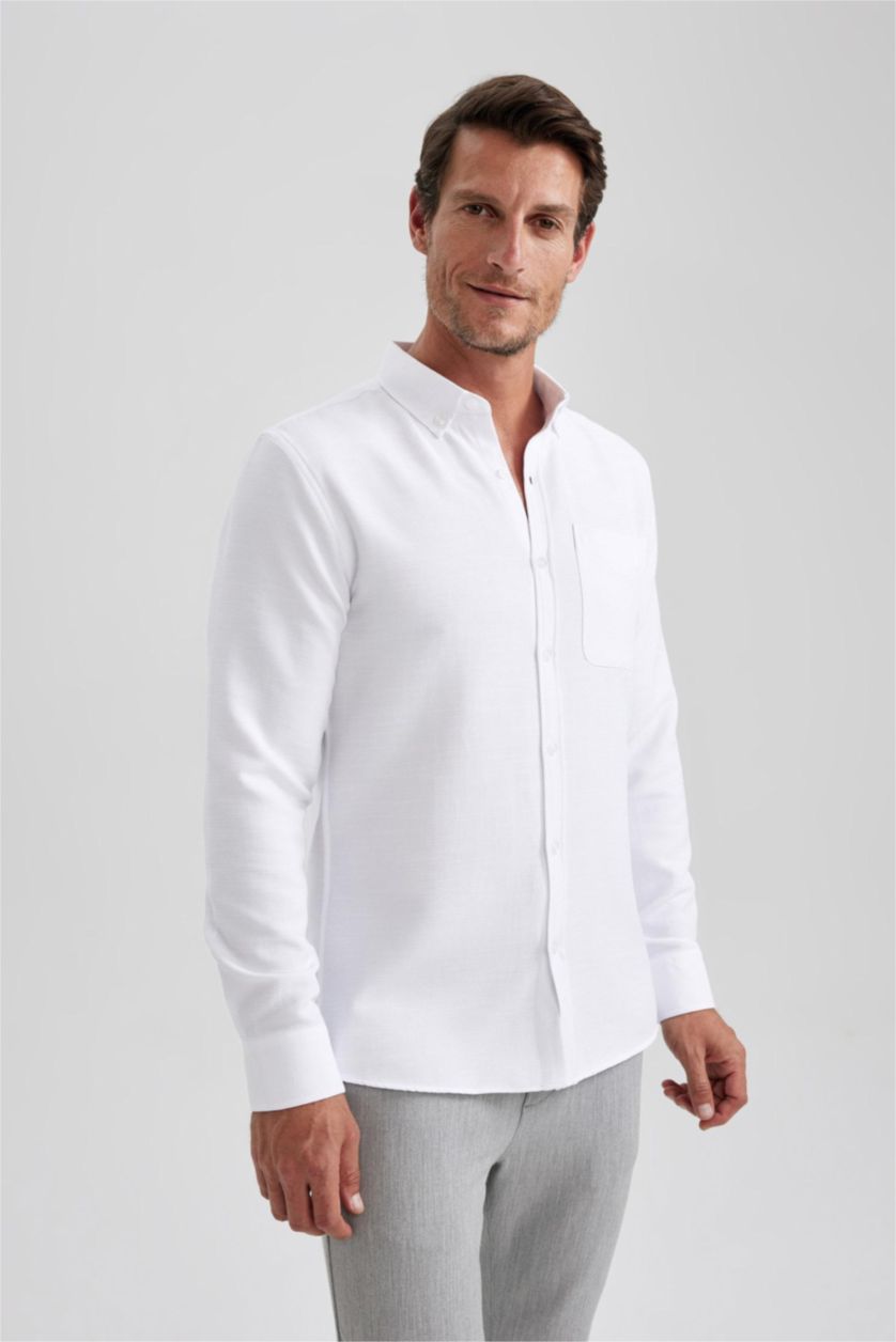 HOMME Blanc Chemise Coupe Slim À Manches Longues