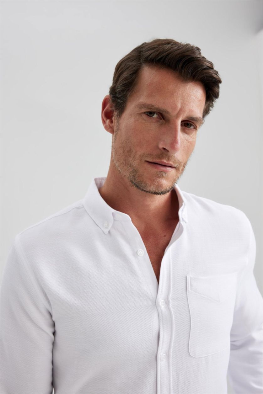 HOMME Blanc Chemise Coupe Slim À Manches Longues