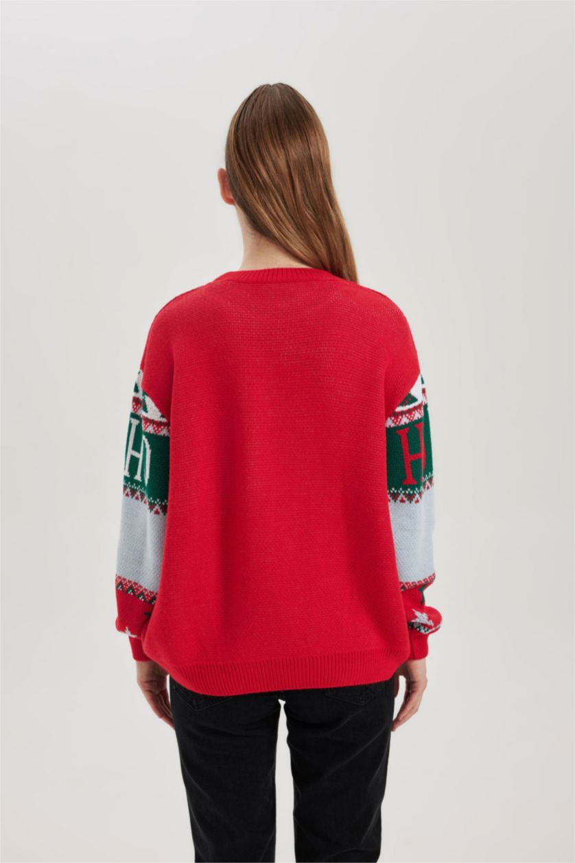 WOMAN Red Christmas Themed Crew Neck Knit Pullover
