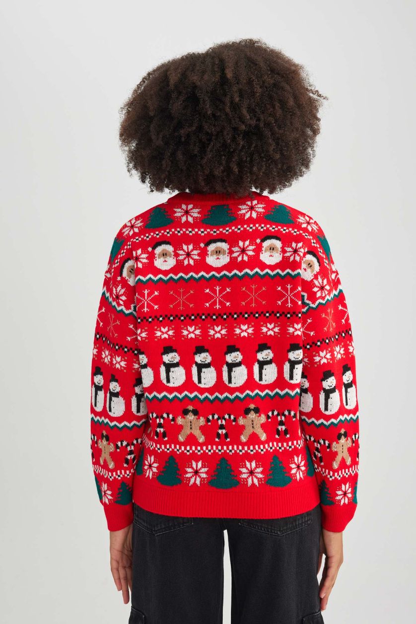 WOMAN Red Christmas Themed Crew Neck Knit Pullover
