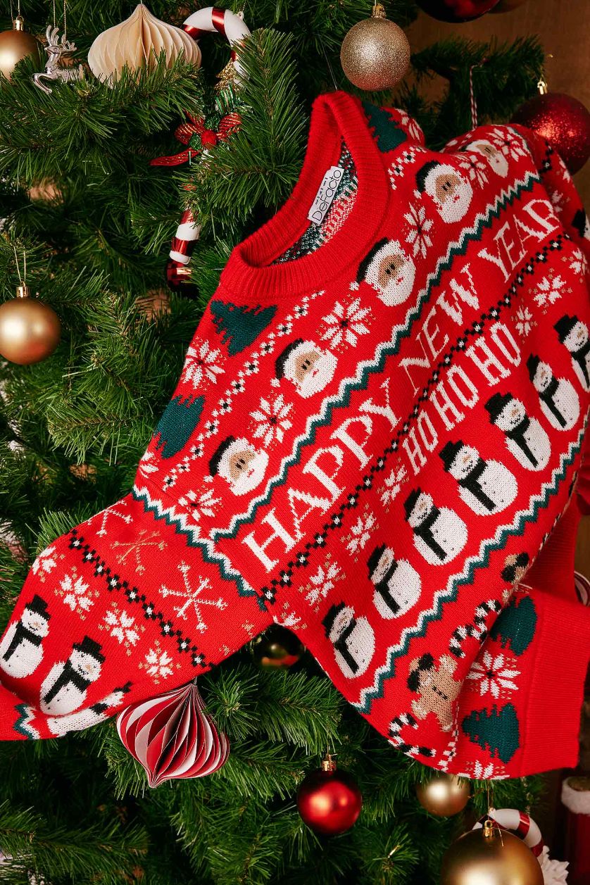 WOMAN Red Christmas Themed Crew Neck Knit Pullover
