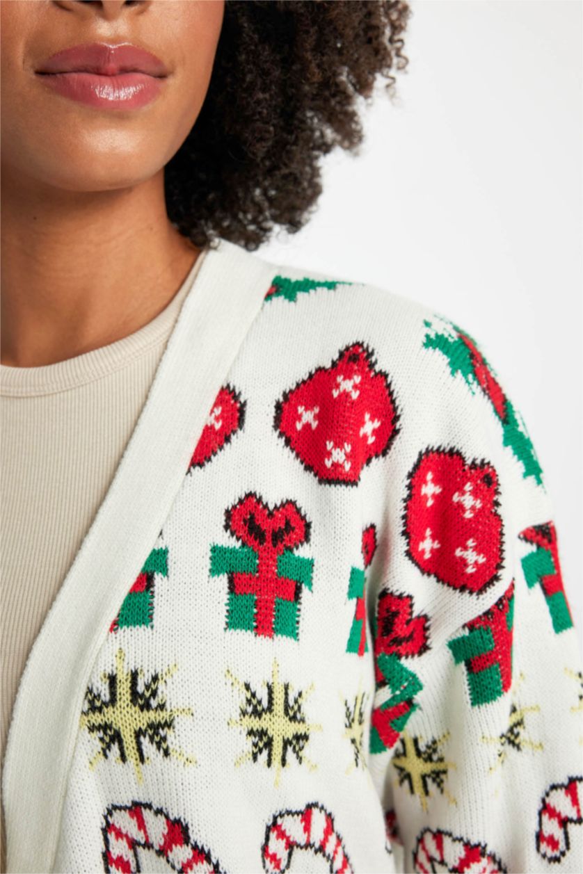 حريمي ميلانج بيج فاتح كارديجان تريكو اوفر سايز بياقة V