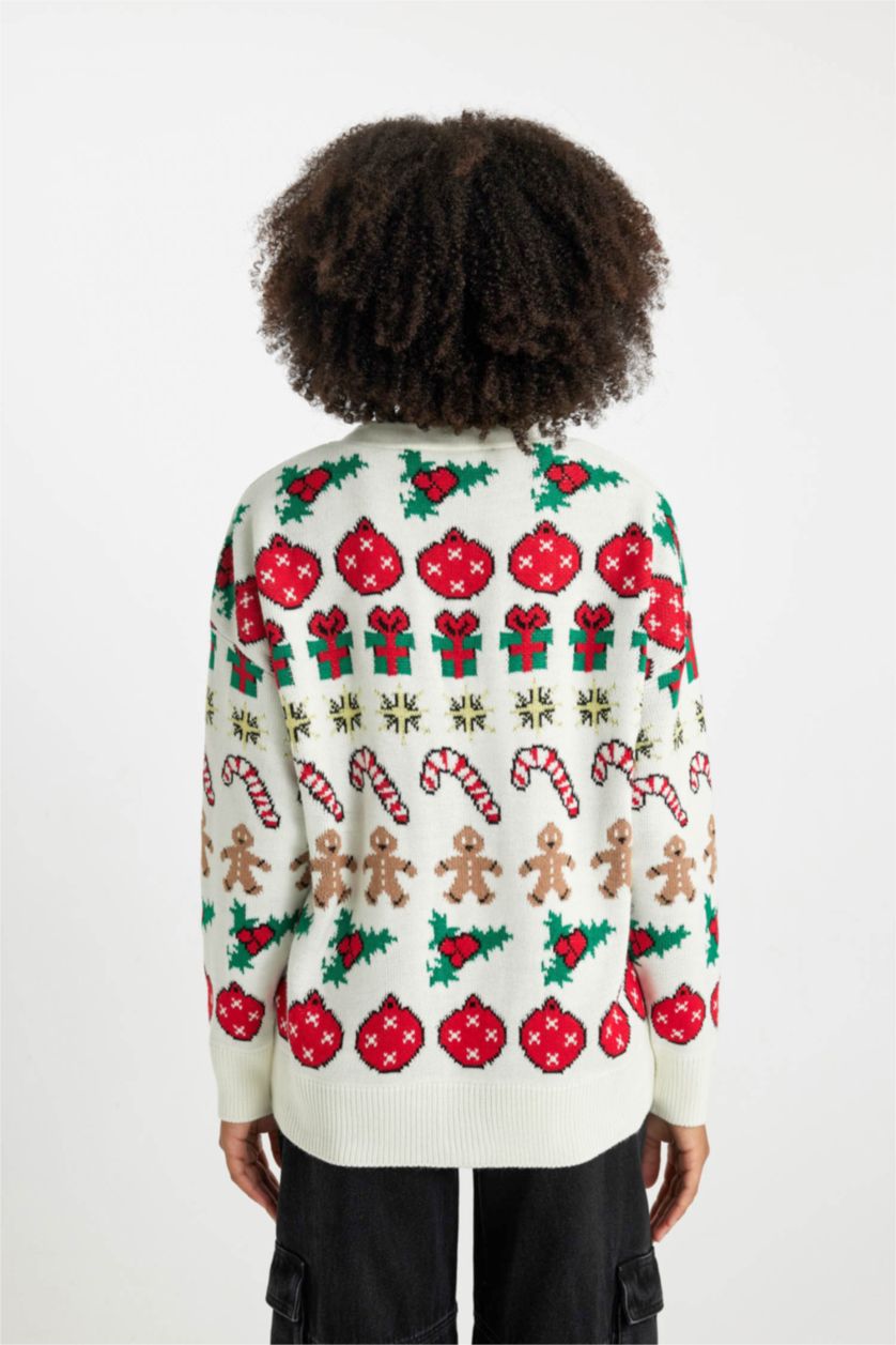 حريمي ميلانج بيج فاتح كارديجان تريكو اوفر سايز بياقة V