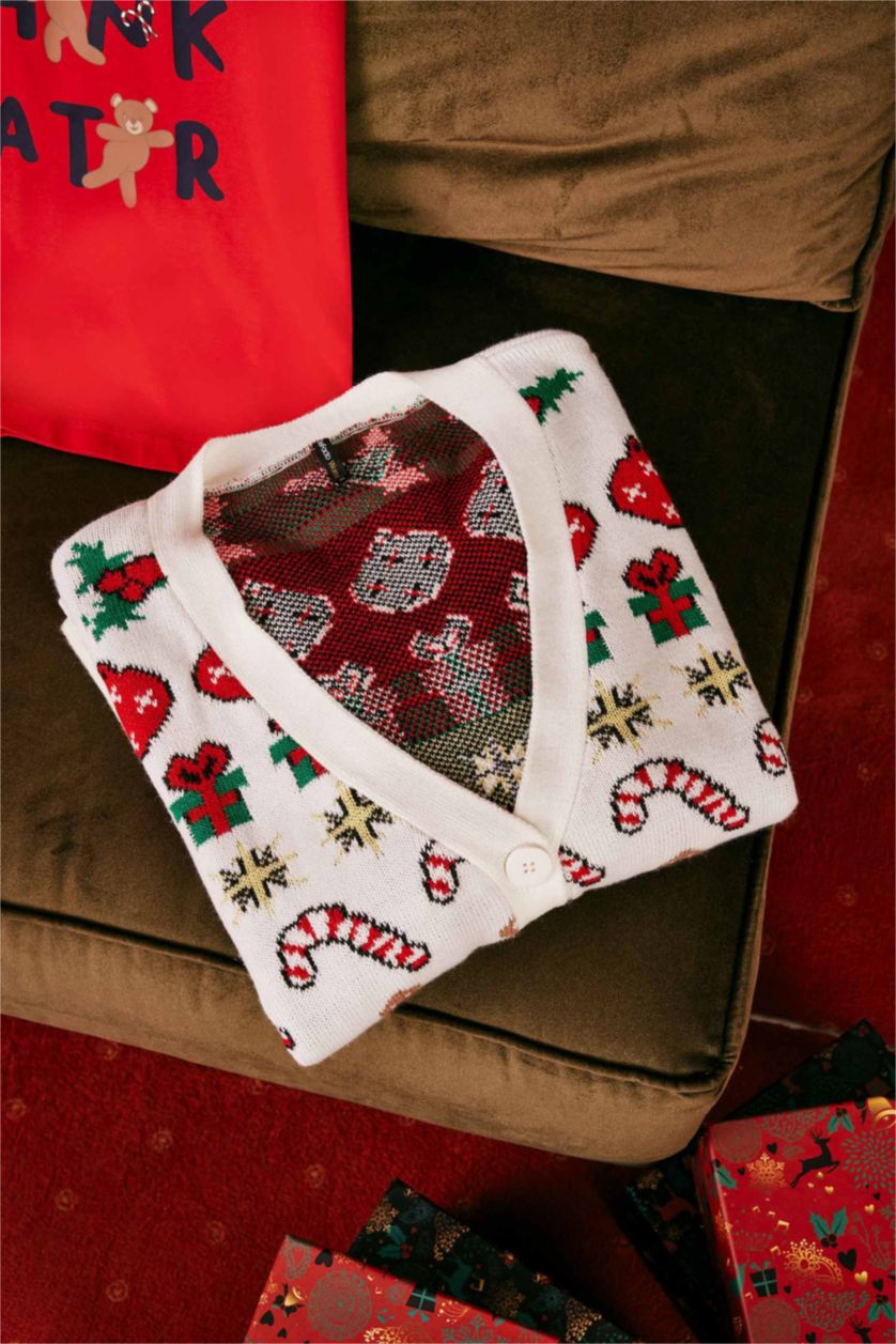 حريمي ميلانج بيج فاتح كارديجان تريكو اوفر سايز بياقة V