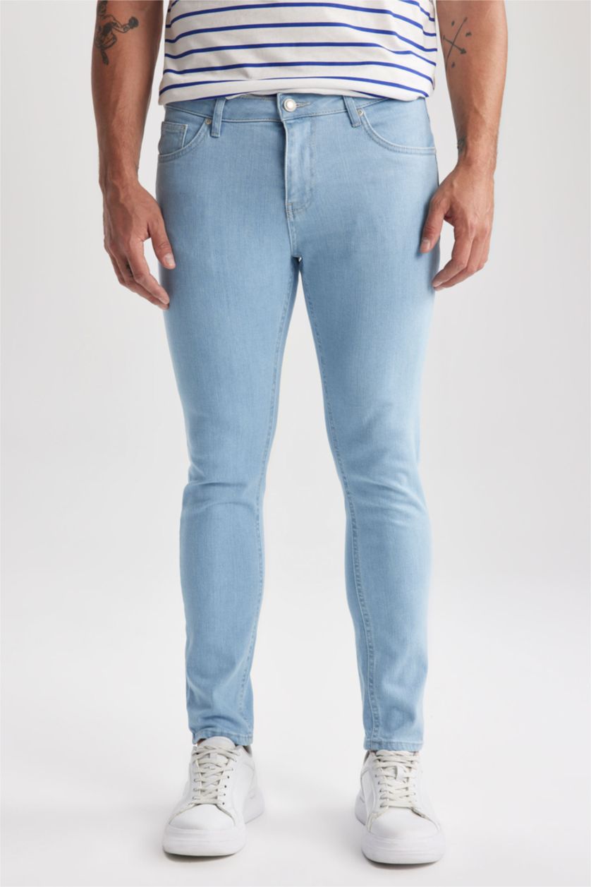 رجالي أزرق فاتح بنطلون جينز سوبر سكيني فيت