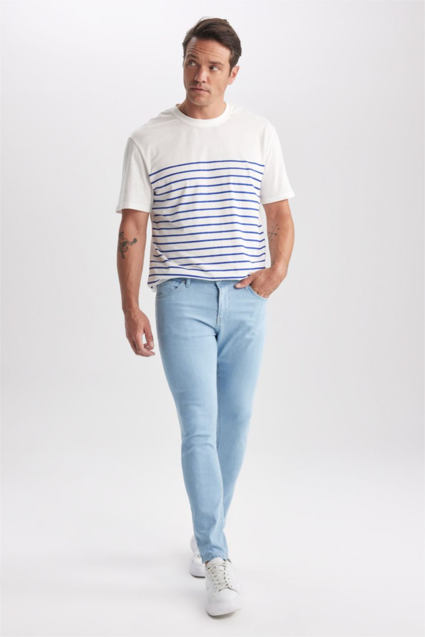 رجالي أزرق فاتح بنطلون جينز سوبر سكيني فيت