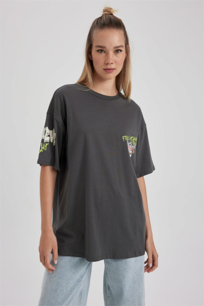 نساء أنثرا تي شيرت أوفر سايز مطبوع