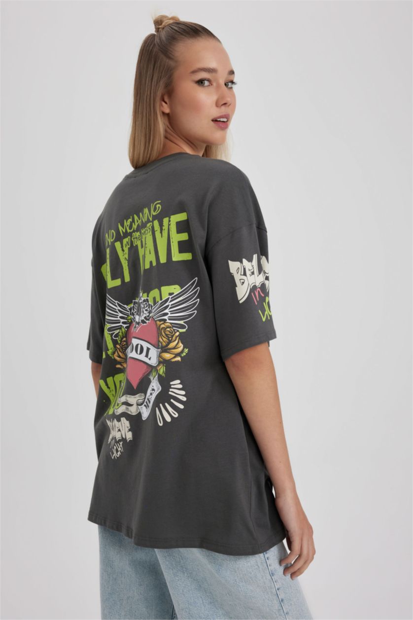 نساء أنثرا تي شيرت أوفر سايز مطبوع