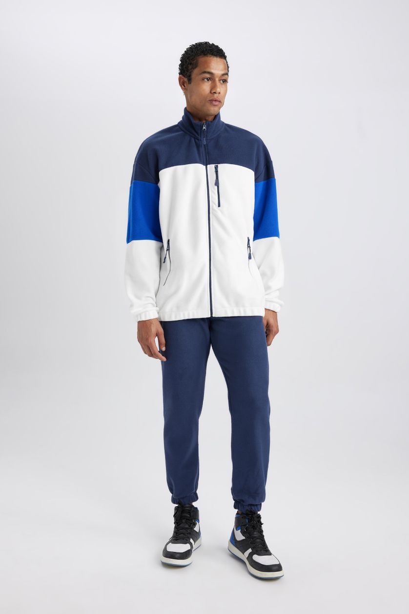 MAN Ecru DeFactoFit Standard Fit Pocketed Fleece Zip-Up Sweatshirt