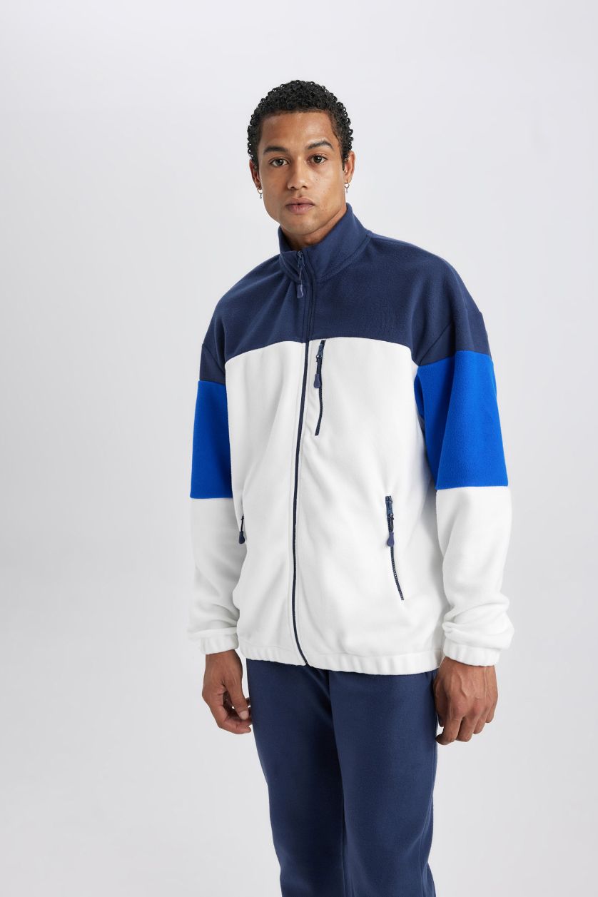 MAN Ecru DeFactoFit Standard Fit Pocketed Fleece Zip-Up Sweatshirt