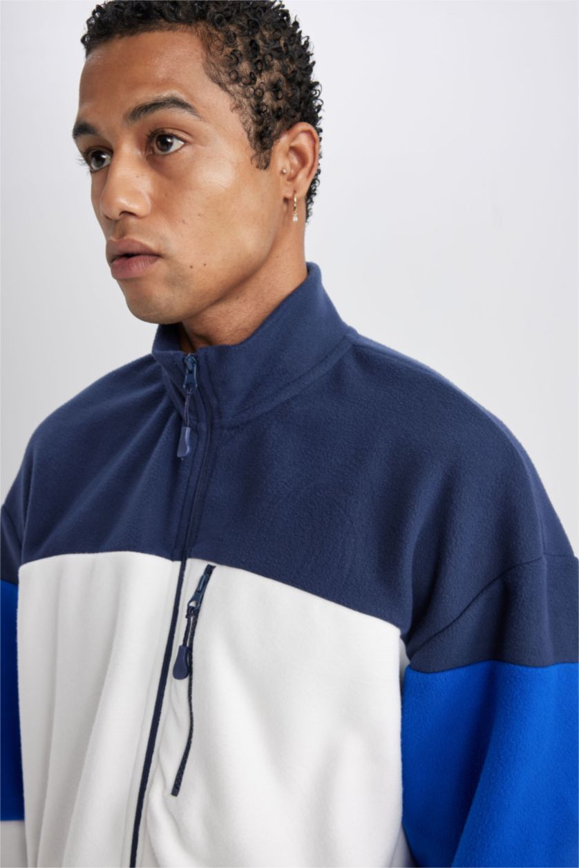 MAN Ecru DeFactoFit Standard Fit Pocketed Fleece Zip-Up Sweatshirt