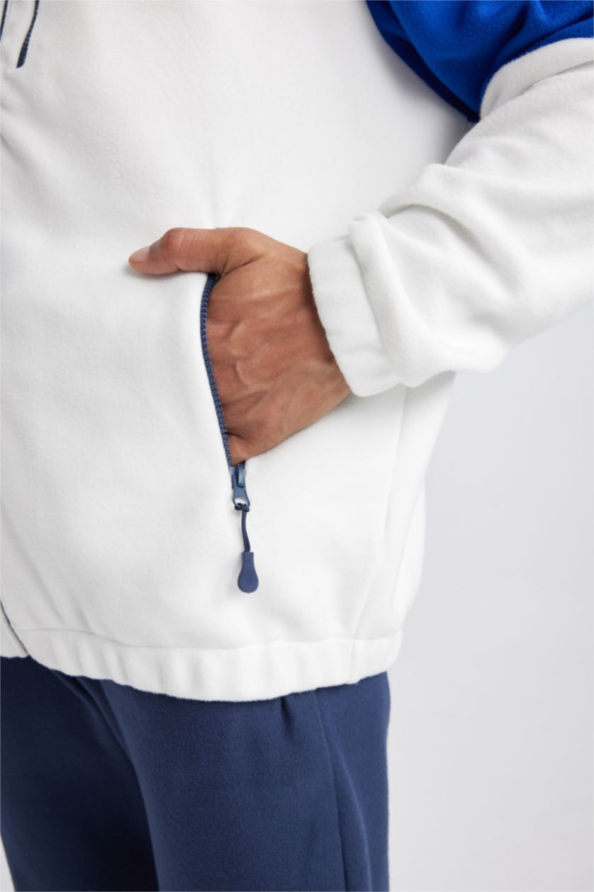 MAN Ecru DeFactoFit Standard Fit Pocketed Fleece Zip-Up Sweatshirt