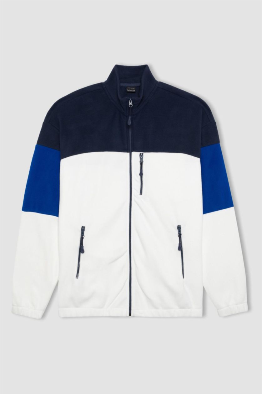 MAN Ecru DeFactoFit Standard Fit Pocketed Fleece Zip-Up Sweatshirt