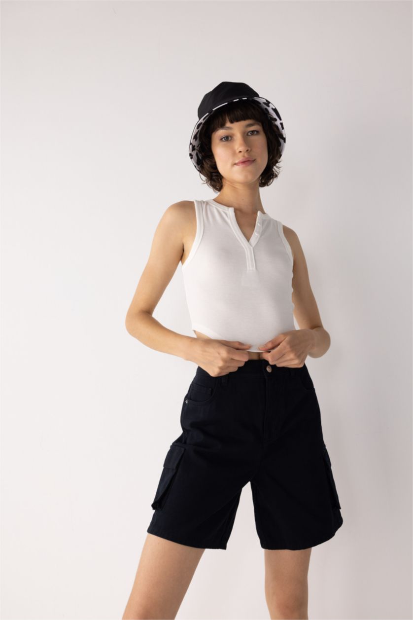 نساء أسود شورت كارجو قطن قصة عادية