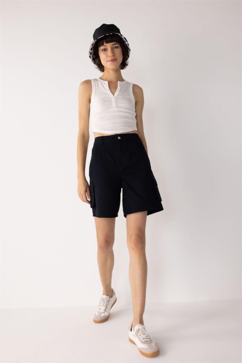 نساء أسود شورت كارجو قطن قصة عادية