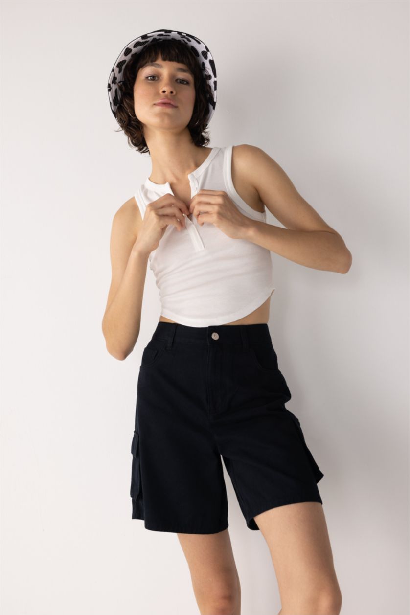 نساء أسود شورت كارجو قطن قصة عادية