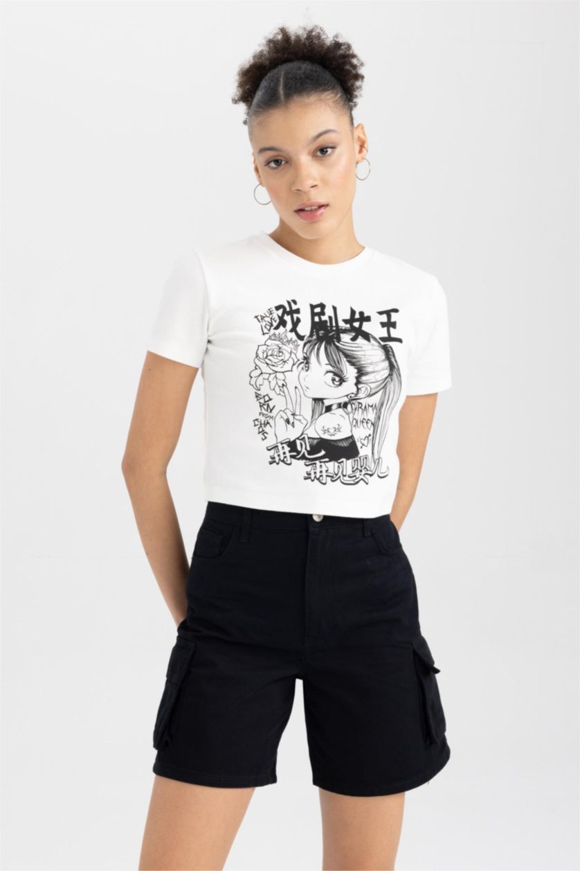 نساء أسود شورت كارجو قطن قصة عادية