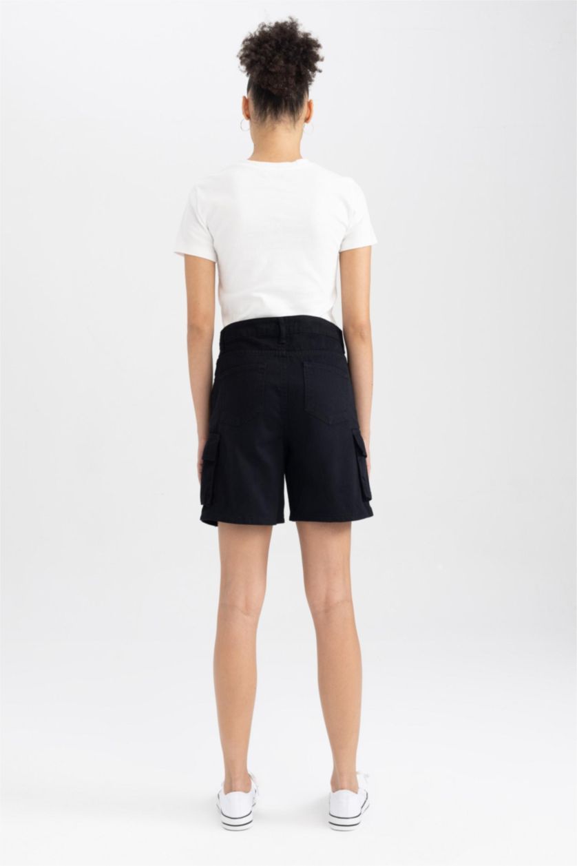 نساء أسود شورت كارجو قطن قصة عادية