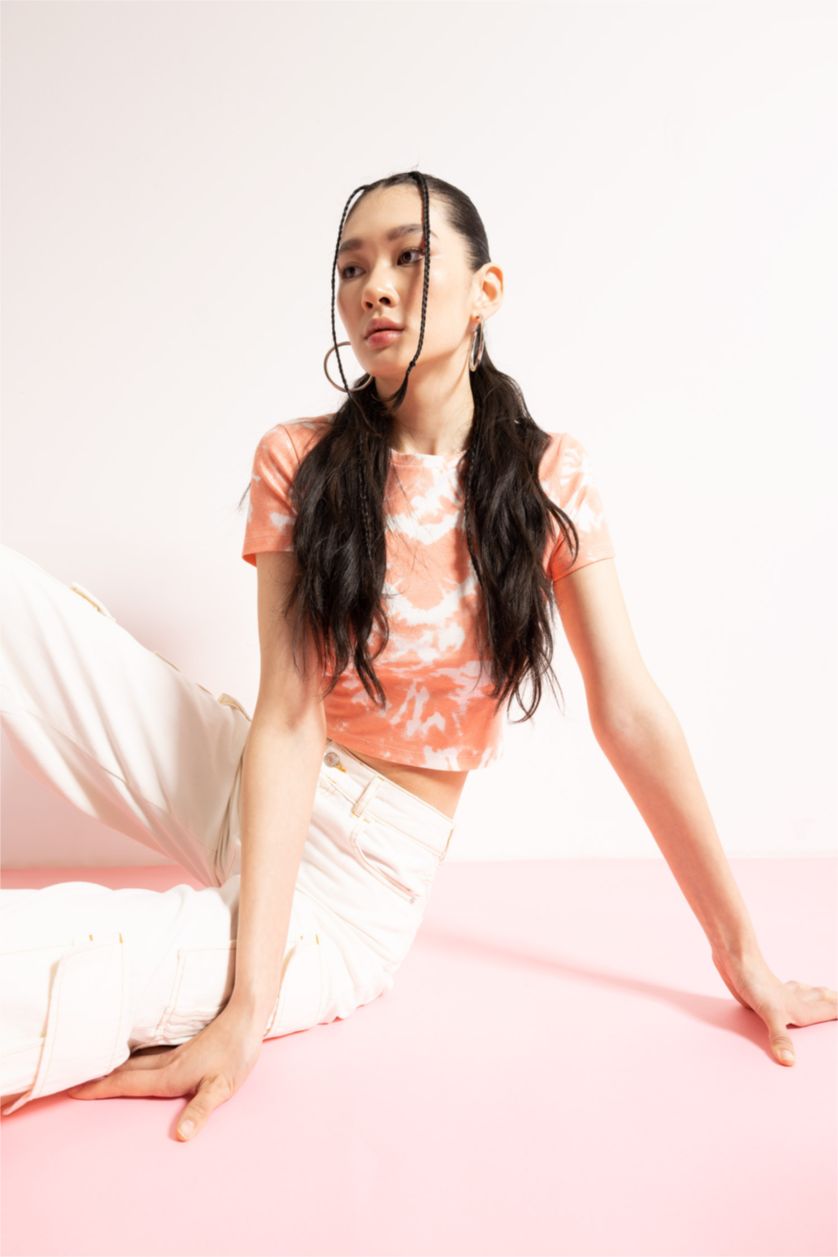 Женская Лососевый Футболка с коротким рукавом и принтом, Coool