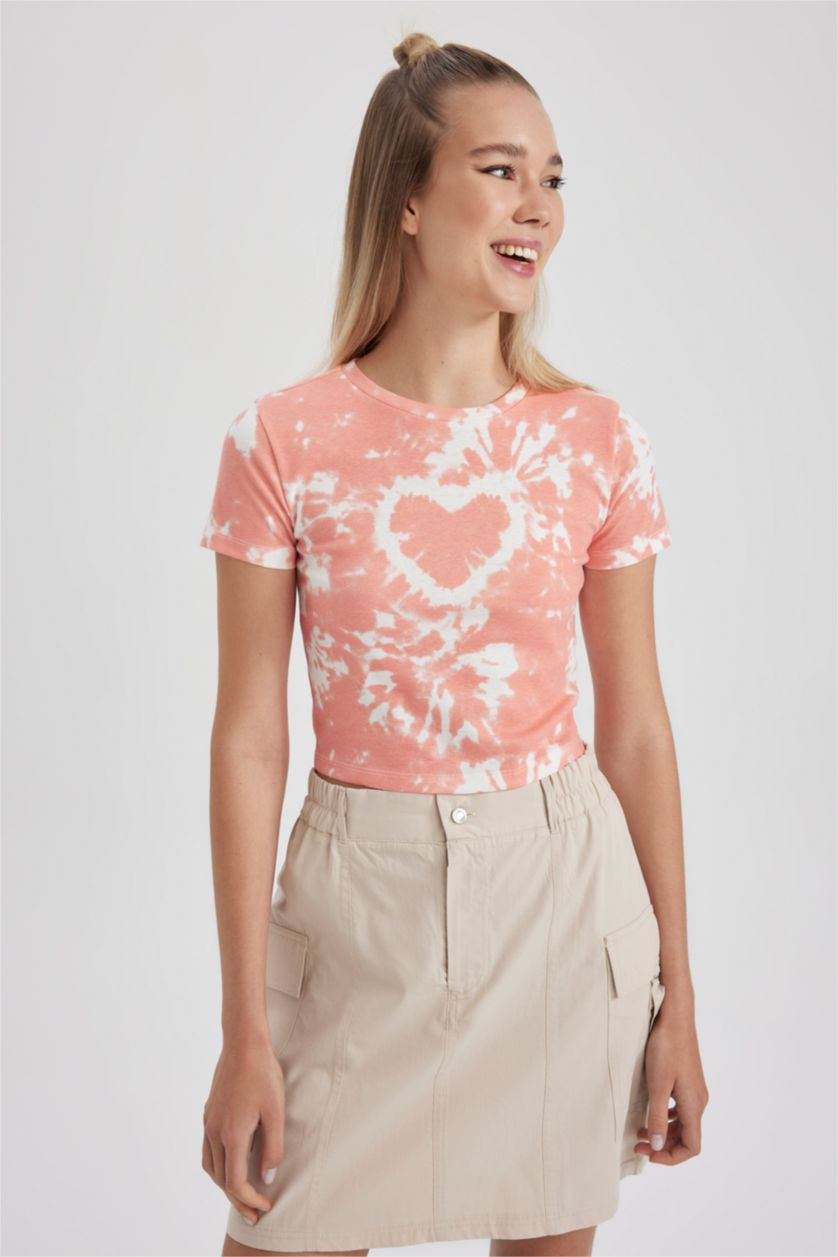 Женская Лососевый Футболка с коротким рукавом и принтом, Coool