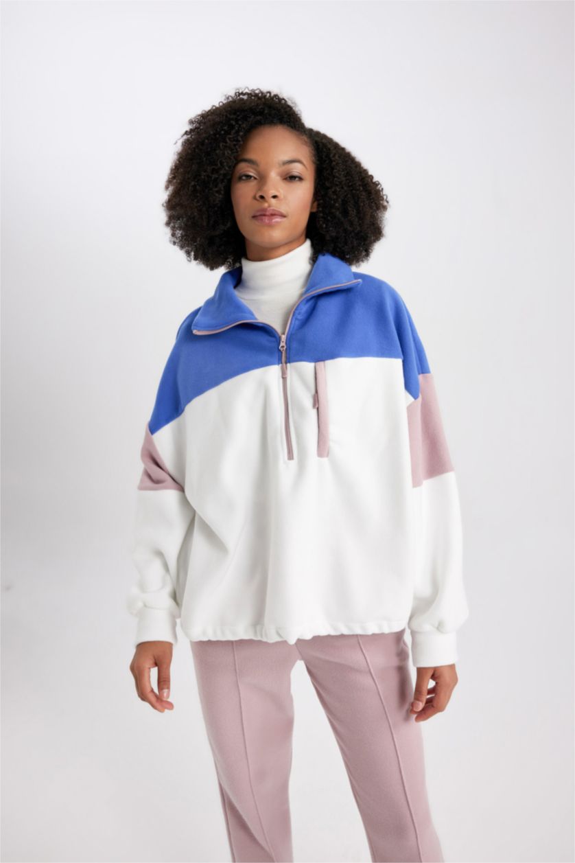 Kadın Ekru DeFactoFit Standart Fit Polar Sweatshirt