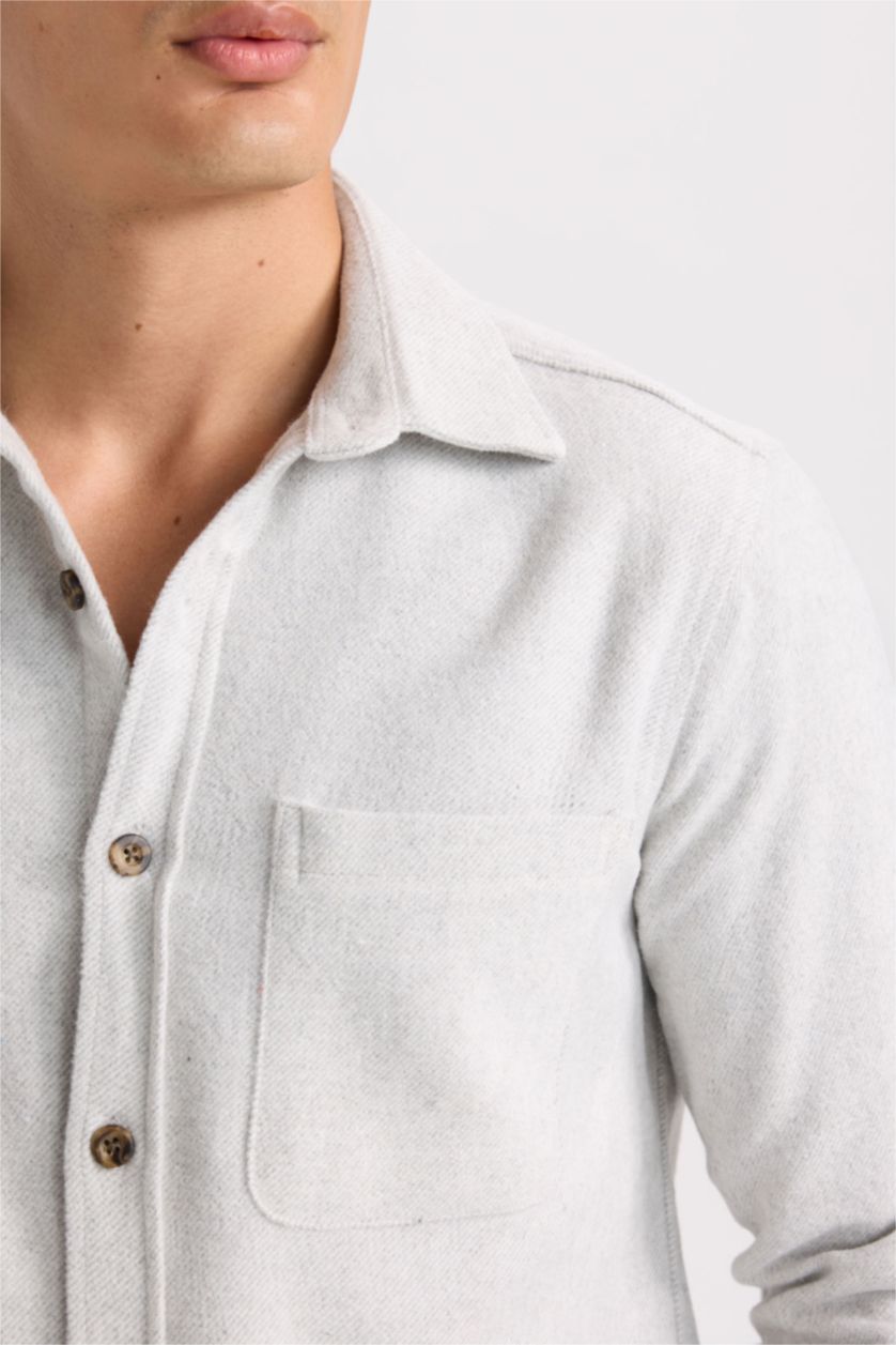 Erkek Açık Gri Regular Fit Oduncu Cep Detaylı Basic Düz Uzun Kollu Gömlek