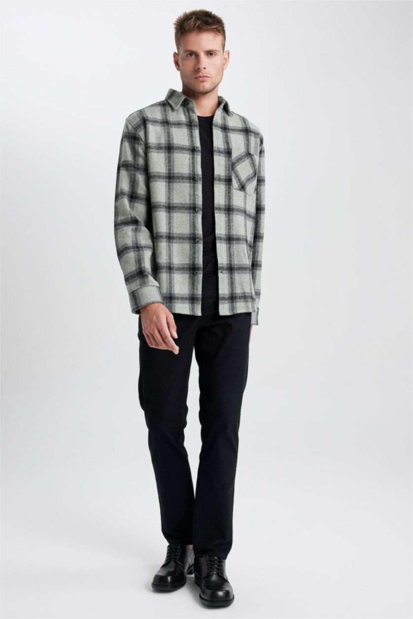 Ерлер ашық жасыл поло жаға чек отыншы Ұзын жеңді көйлек