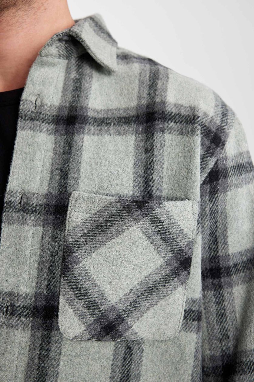 Ерлер ашық жасыл поло жаға чек отыншы Ұзын жеңді көйлек