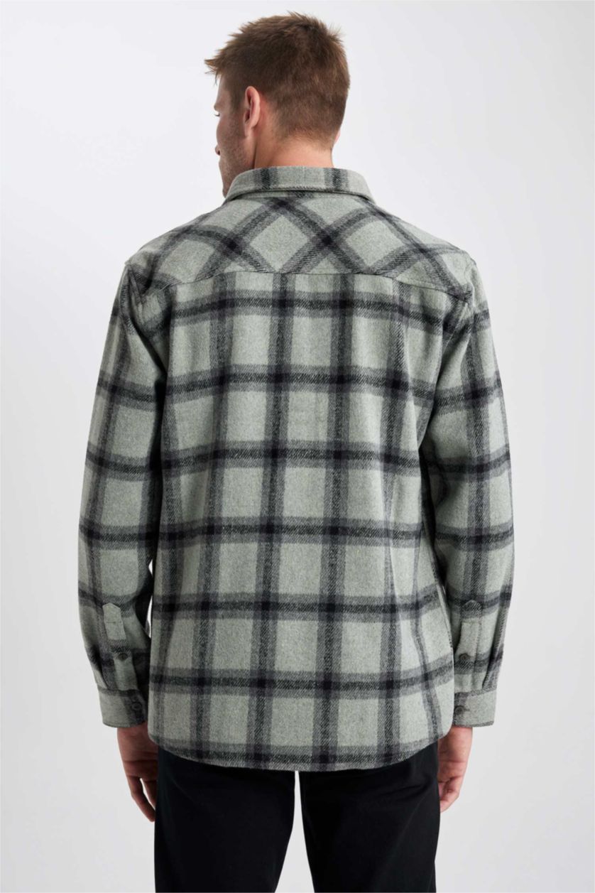 Ерлер ашық жасыл поло жаға чек отыншы Ұзын жеңді көйлек