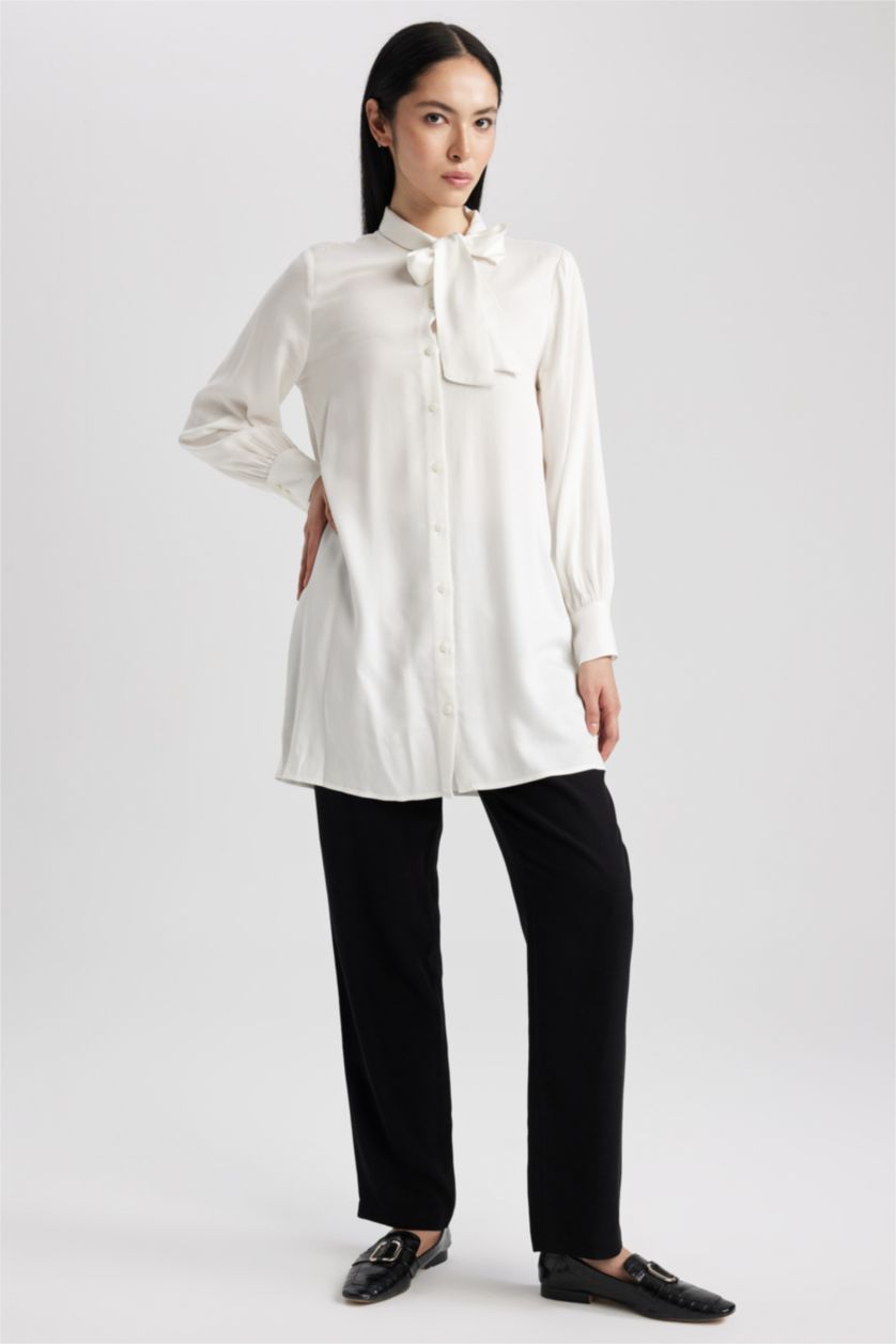 WOMAN Ecru Regular Fit Viscose Long Sleeve Shirt Tunic