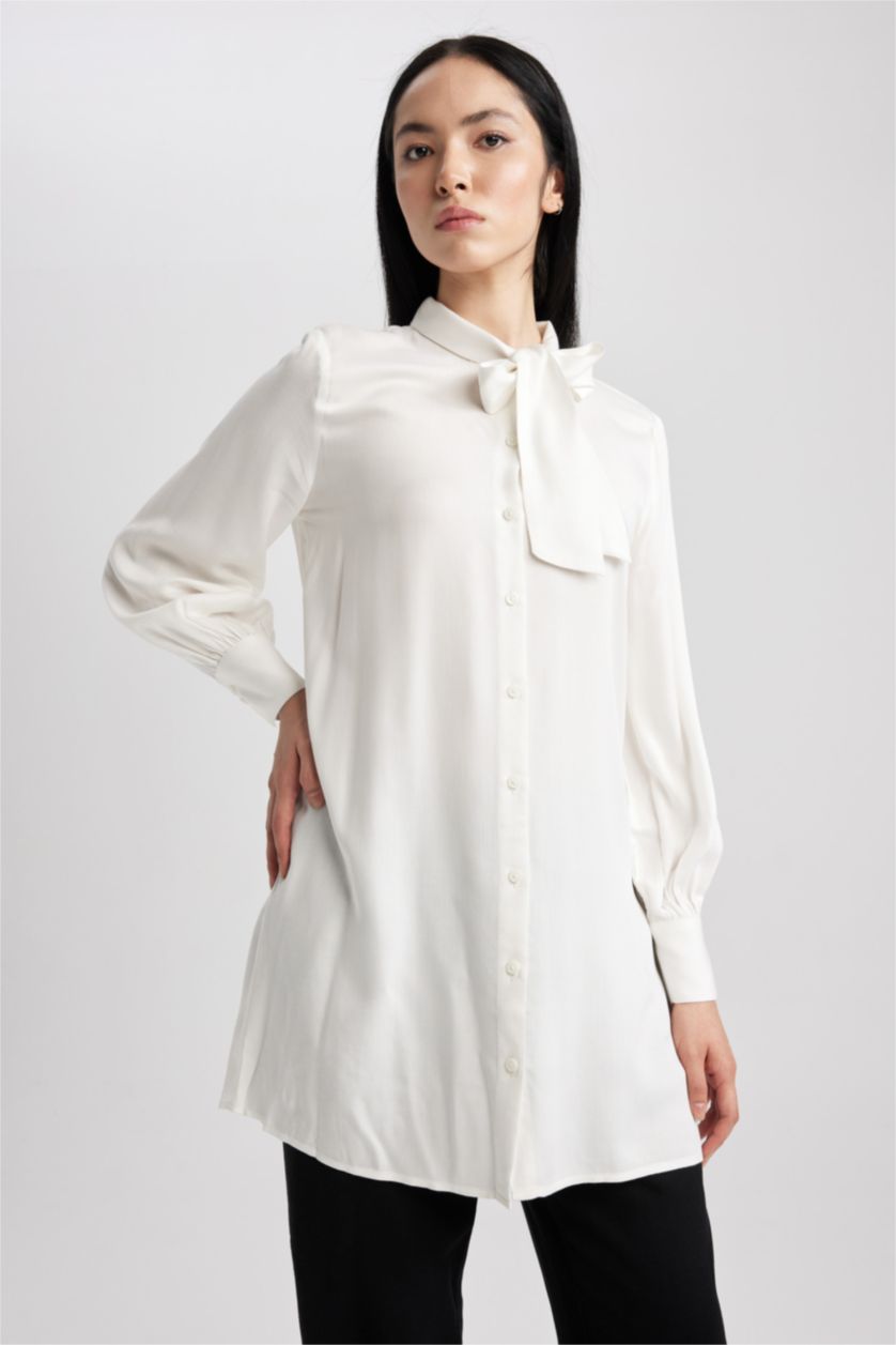 WOMAN Ecru Regular Fit Viscose Long Sleeve Shirt Tunic