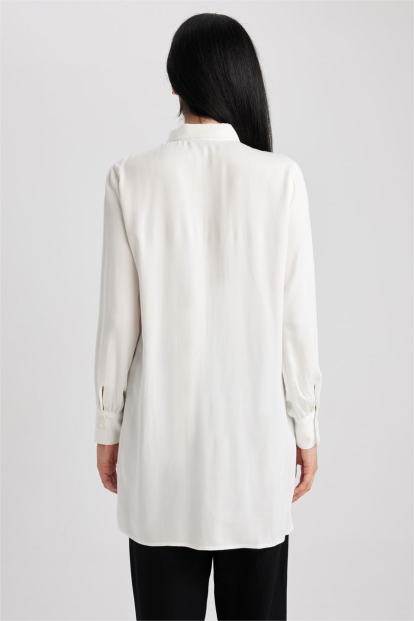 WOMAN Ecru Regular Fit Viscose Long Sleeve Shirt Tunic