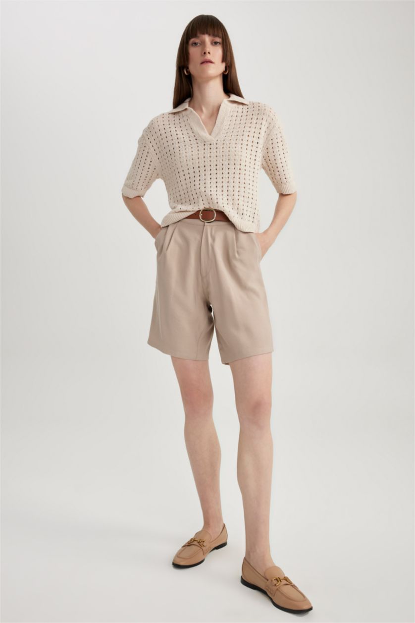 WOMAN Beige High Waist Shorts