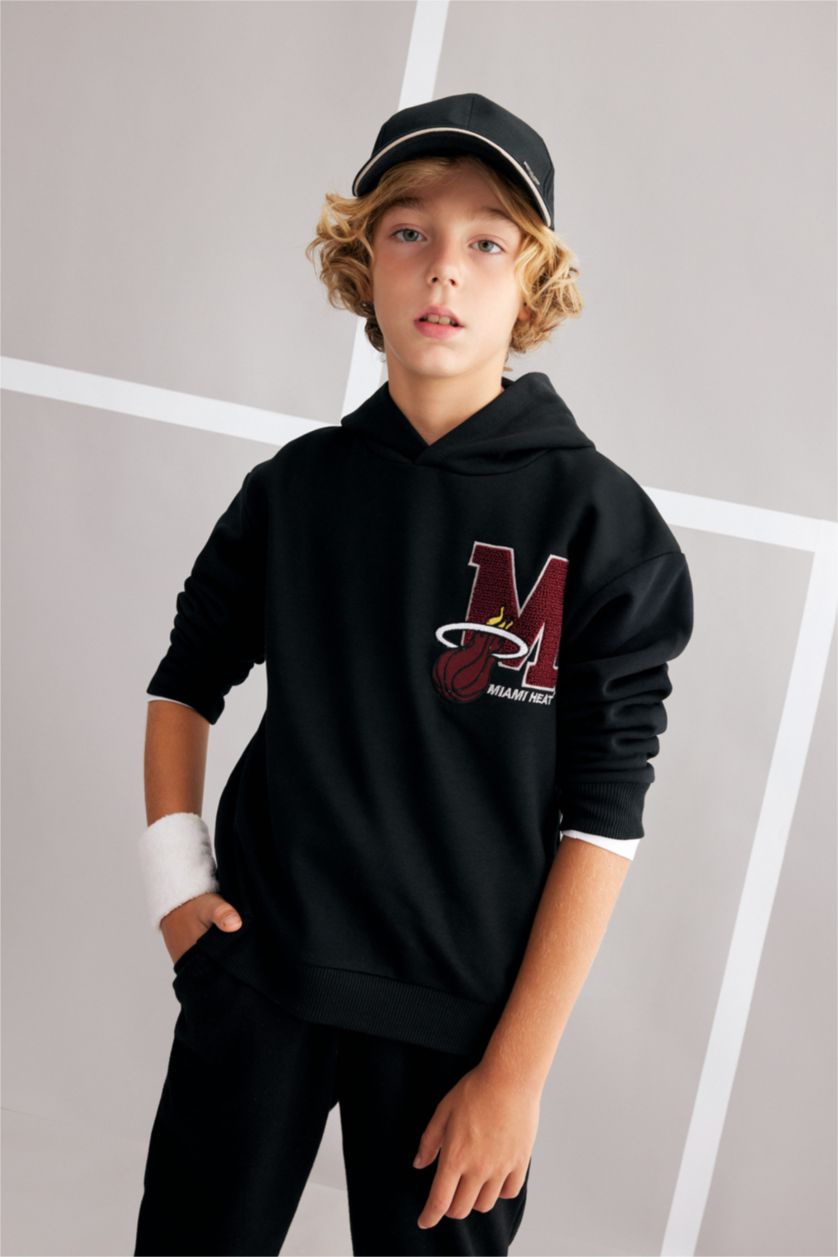 GARÇONS Noir Sweat- Shirt Coupe Oversize Encapuchonné Imprimé Nba Miami Pour Garçon