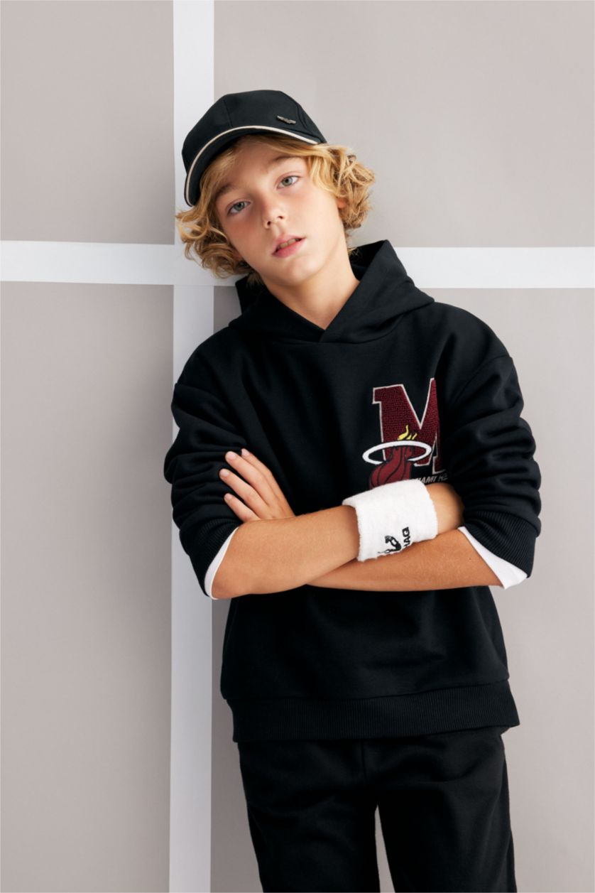 GARÇONS Noir Sweat- Shirt Coupe Oversize Encapuchonné Imprimé Nba Miami Pour Garçon