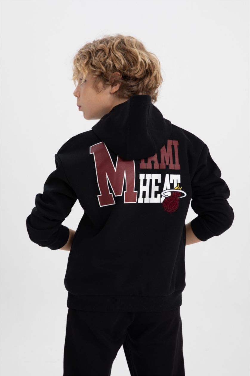 GARÇONS Noir Sweat- Shirt Coupe Oversize Encapuchonné Imprimé Nba Miami Pour Garçon