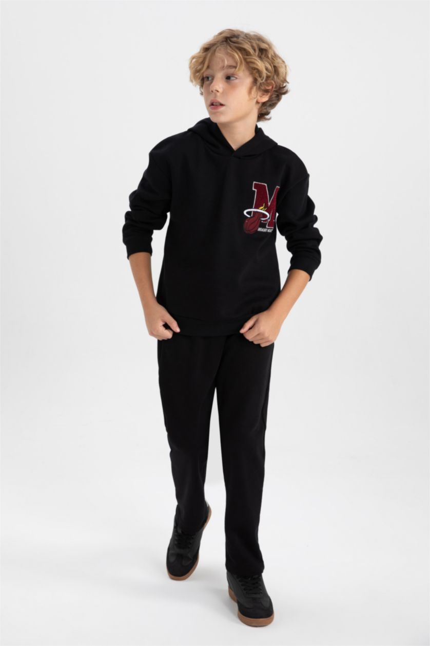 GARÇONS Noir Sweat- Shirt Coupe Oversize Encapuchonné Imprimé Nba Miami Pour Garçon