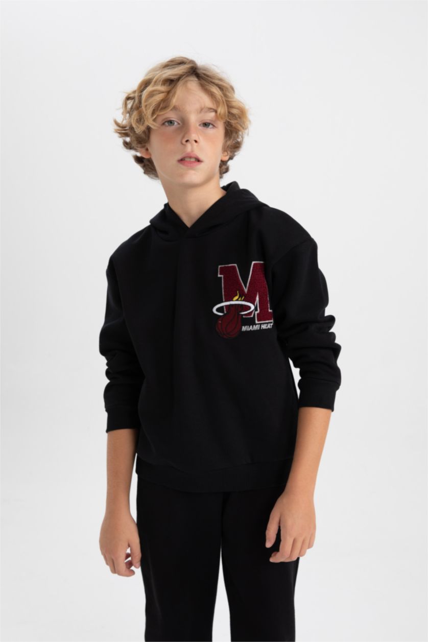 GARÇONS Noir Sweat- Shirt Coupe Oversize Encapuchonné Imprimé Nba Miami Pour Garçon