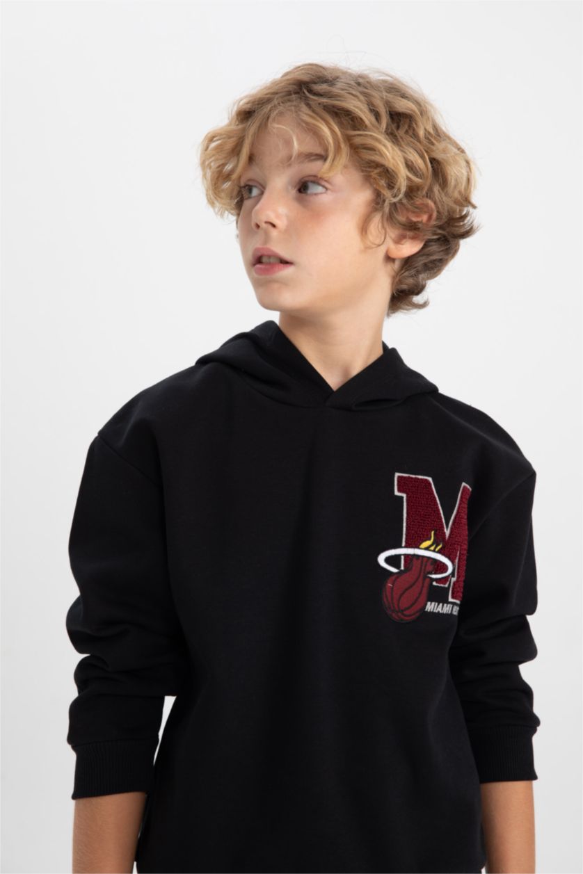 GARÇONS Noir Sweat- Shirt Coupe Oversize Encapuchonné Imprimé Nba Miami Pour Garçon