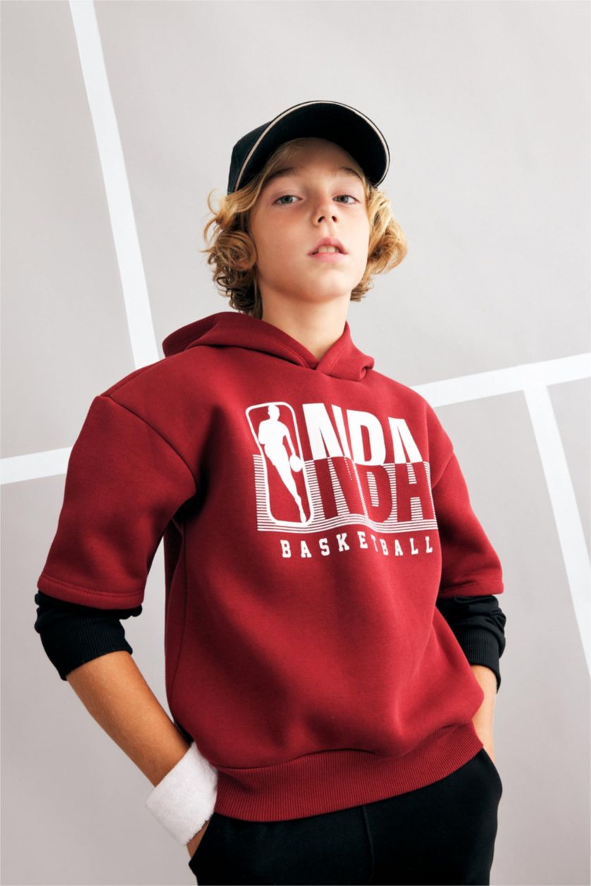 BOYS & TEENS Bordeaux Oversize Fit NBA Licensed Hooded Sweatshirt