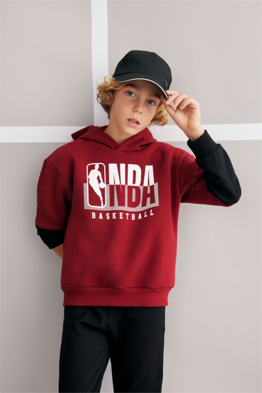 BOYS & TEENS Bordeaux Oversize Fit NBA Licensed Hooded Sweatshirt