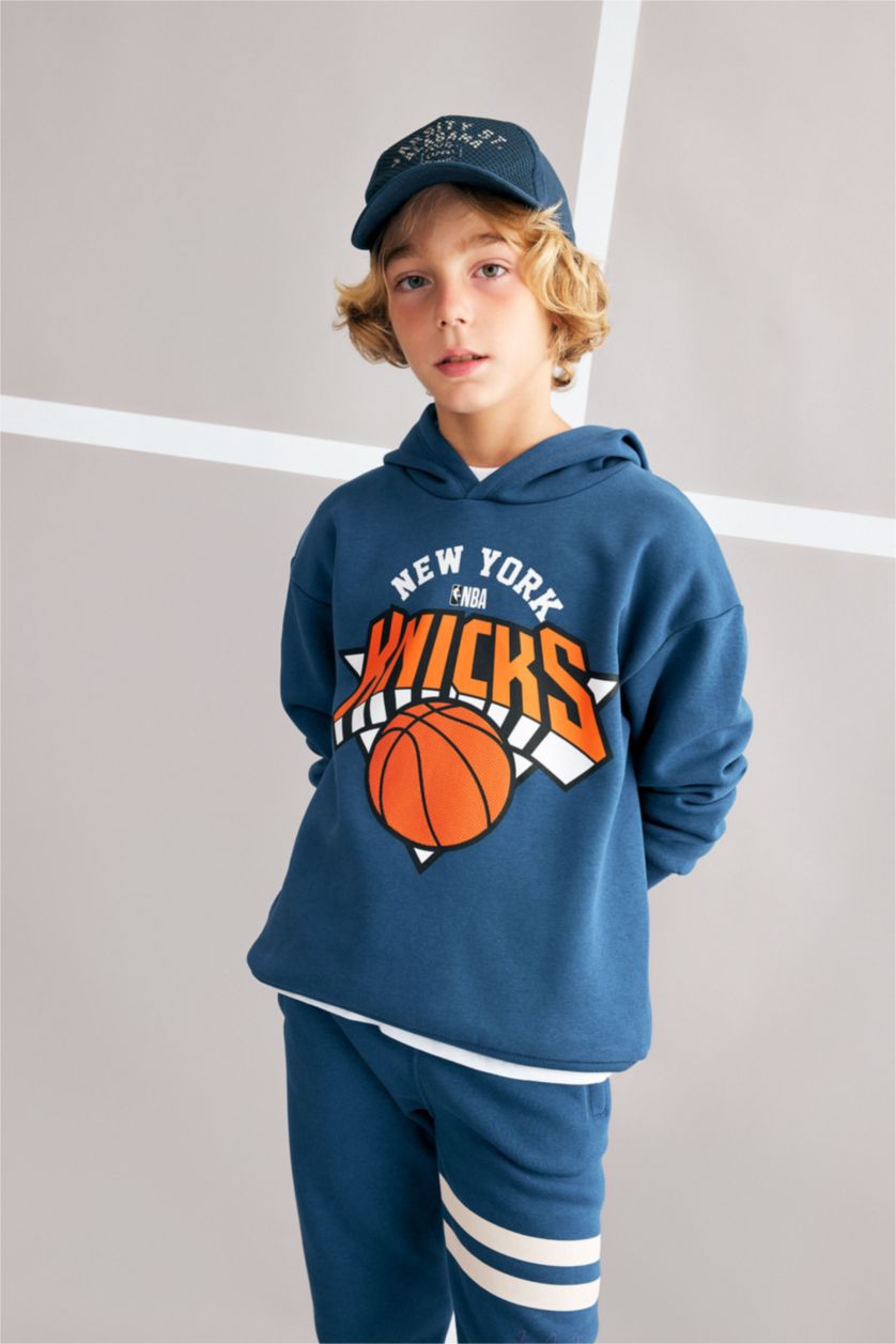 BOYS & TEENS Indigo Boy NBA New York Knicks Oversize Fit Hooded Thick Sweatshirt
