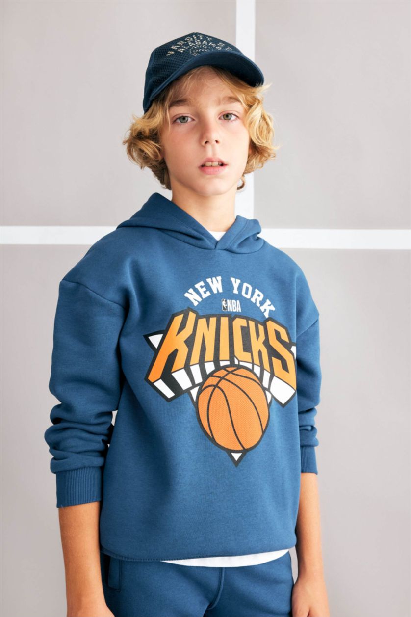 BOYS & TEENS Indigo Boy NBA New York Knicks Oversize Fit Hooded Thick Sweatshirt