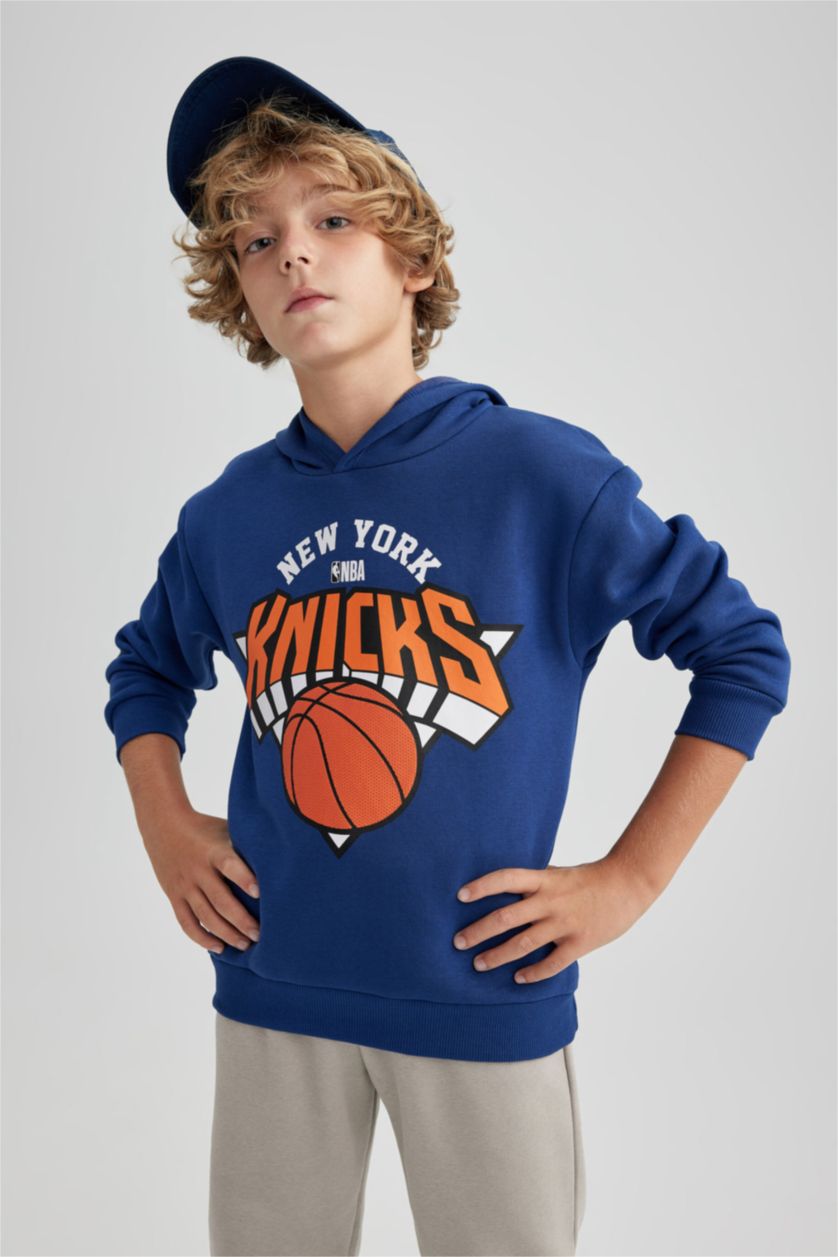 BOYS & TEENS Indigo Boy NBA New York Knicks Oversize Fit Hooded Thick Sweatshirt