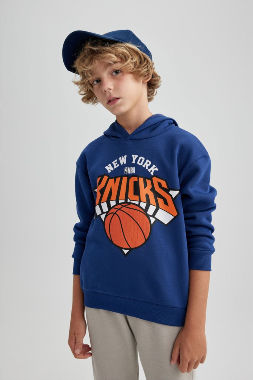 BOYS & TEENS Indigo Boy NBA New York Knicks Oversize Fit Hooded Thick Sweatshirt
