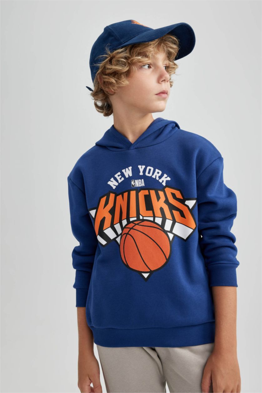 BOYS & TEENS Indigo Boy NBA New York Knicks Oversize Fit Hooded Thick Sweatshirt