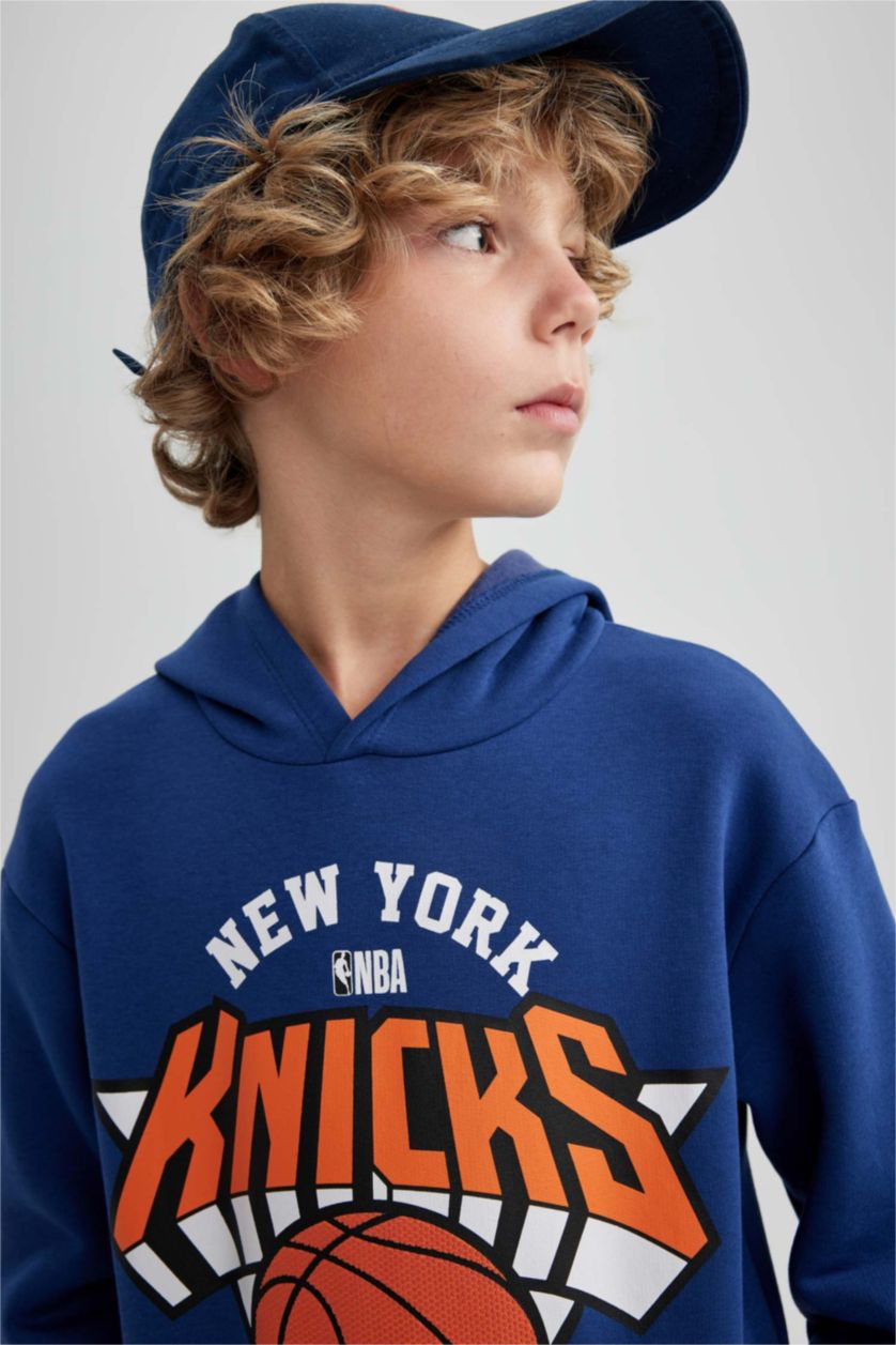 BOYS & TEENS Indigo Boy NBA New York Knicks Oversize Fit Hooded Thick Sweatshirt