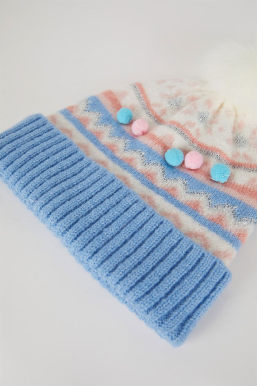 FILLES Karma Bonnet à Pompon à Motif Pour Fille